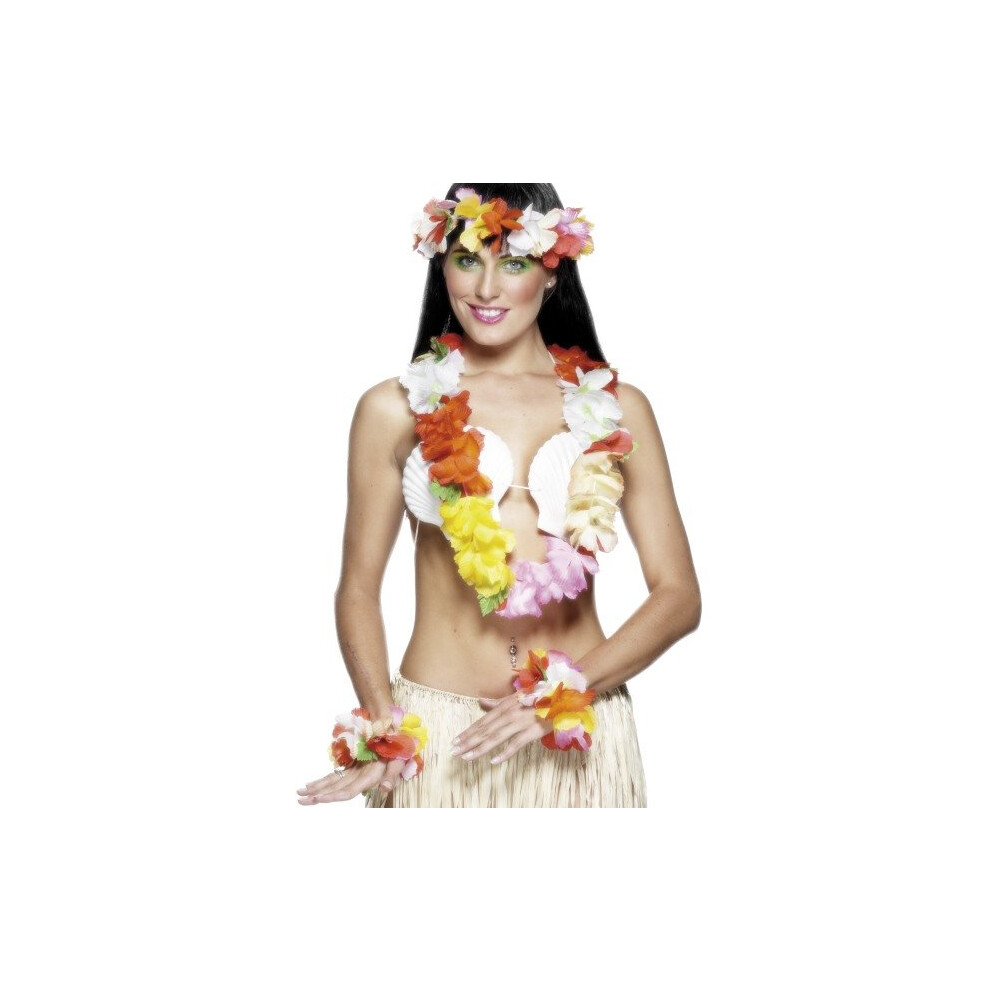 Smiffy's Hawaiian Set Deluxe With Garland Headband And Wristband - Multi-colour -  hawaiian set fancy dress deluxe garland smiffys headband lei