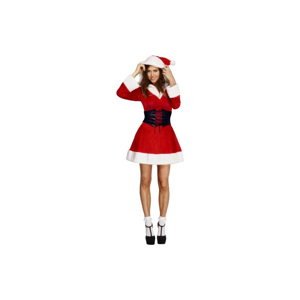 Smiffy's Adult Women's Fever Hooded Santa Costume, Dress, Attached Underskirt, -  costume santa dress hooded fancy fever christmas ladies miss sexy