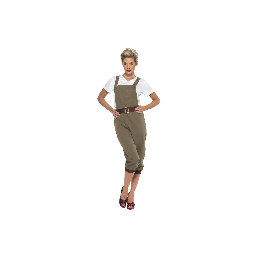 Smiffy's Women's WW2 Land Girl Costume, Top, Dungarees And Headscarf, Size: -  land girl costume ww2 fancy dress ladies 1940s army world war outfit