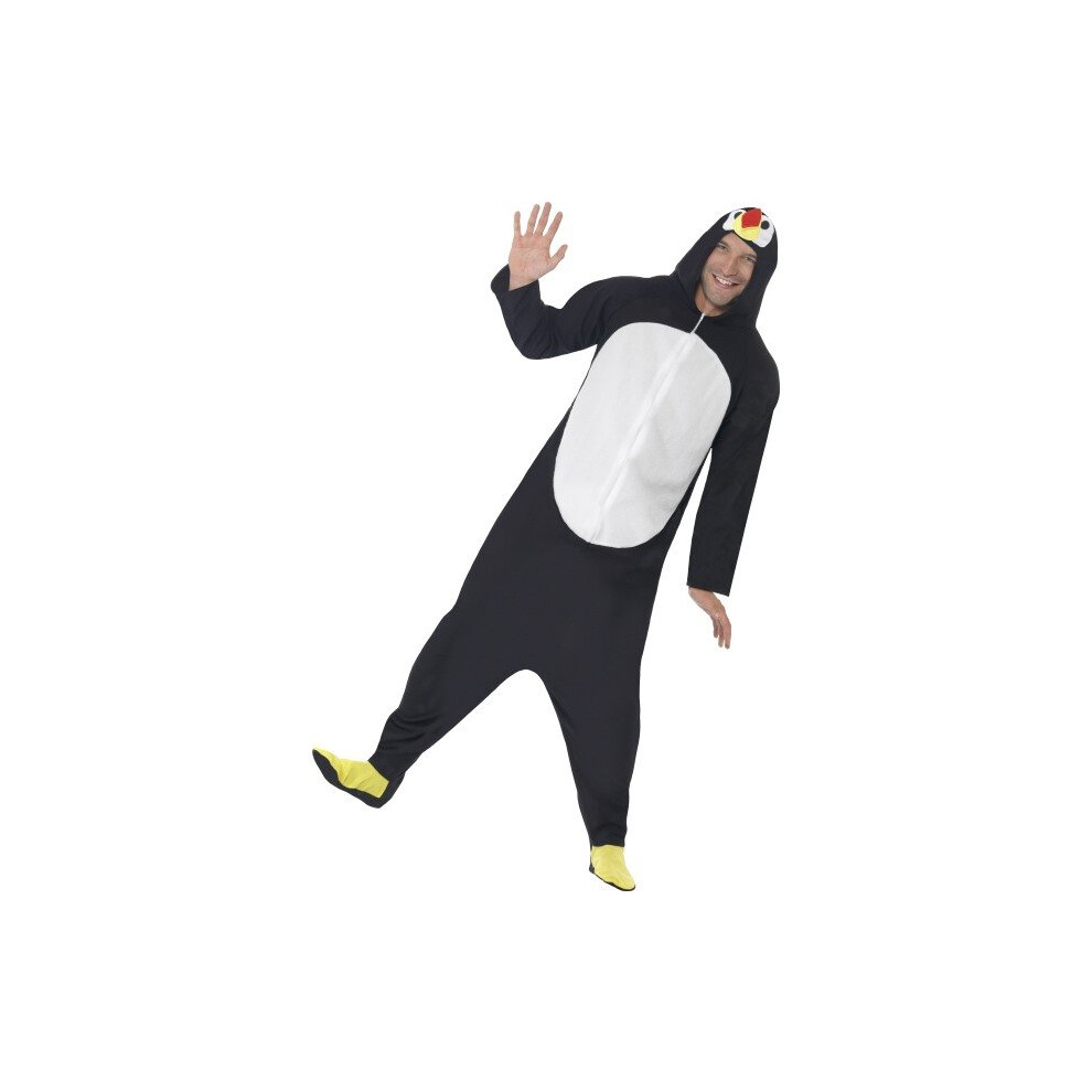 Smiffy's Adult Penguin Costume With Hooded - Costume Penguin Fancy Dress Adult Animal Mens Outfit Ladies Zoo Jumpsuit Onesie Christmas Black