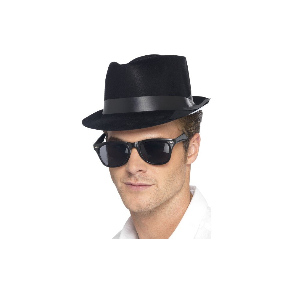 Black Flock Blues Brothers Style Hat -