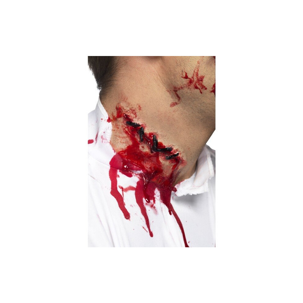Smiffy's Rubber Scar Stitches - Halloween Fancy Dress Bloody Zombie Wound - Scar Stitches Halloween Rubber Fancy Dress Bloody Zombie Wound Red