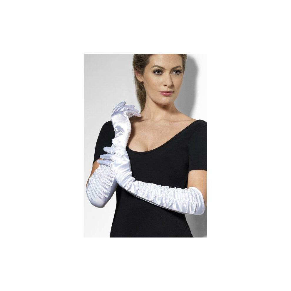 White Temptress Gloves -  gloves long white temptress fancy dress ladies smiffys satin burlesque flapper 20s sexy