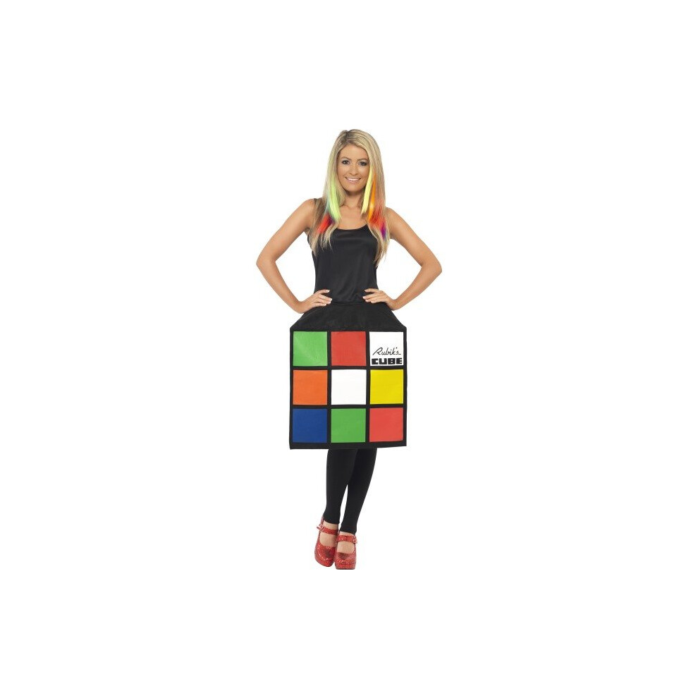 Smiffy's Women's Rubik's Cube Costume, 3d Cube Dress, Size: 12-14, Colour: -  costume cube rubiks dress fancy ladies 80s womens 3d smiffys