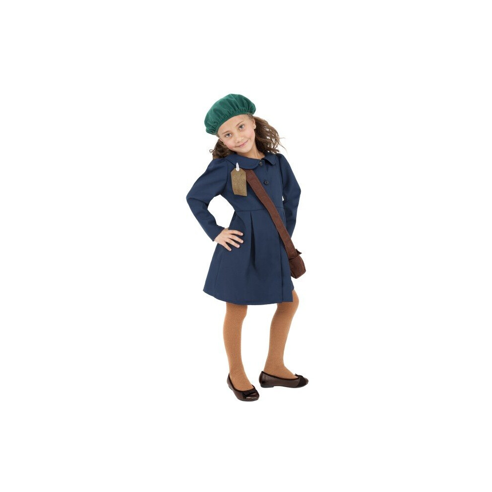Smiffy's World War Ii Evacuee Girl Costume, Dress, Hat And Bag, Ages 7-9, Blue/Brown