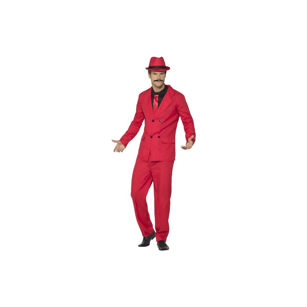 Smiffy's 44891l Zoot Suit (large) - Gangster Mens Mafia Fancy Dress Costume Red -  gangster mens zoot mafia fancy dress costume red suit 1920s hat