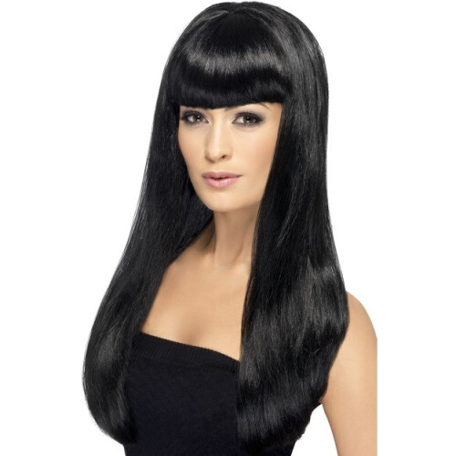 Smiffy's Long black wig with bangs for women
