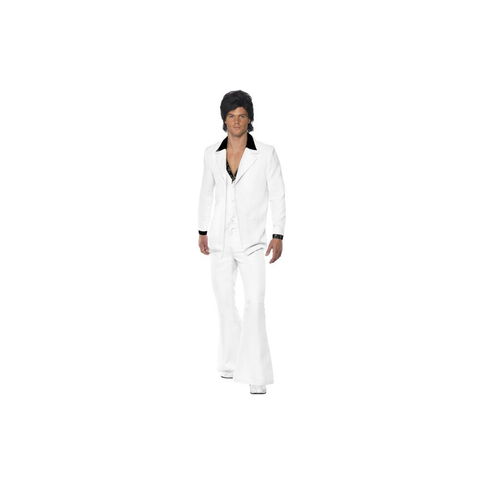 Smiffy's Adult Men's 1970'S Suit Costume, Jacket With Mock Shirt And Waistcoat - Suit Fancy Dress 70S Mens Disco Costume Fever Saturday Night John