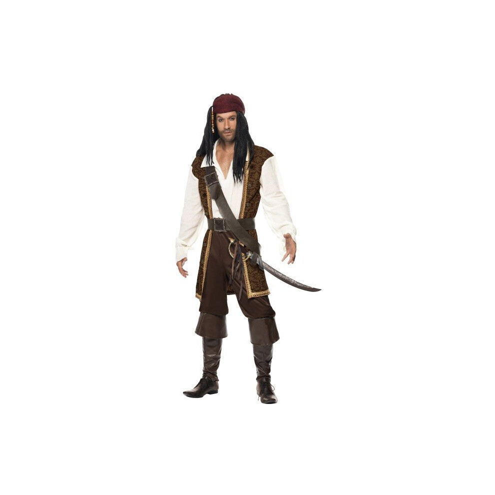 Smiffy's Adult Men High Seas Pirate Costume, Top, Short Trousers, Baldric, Belt -