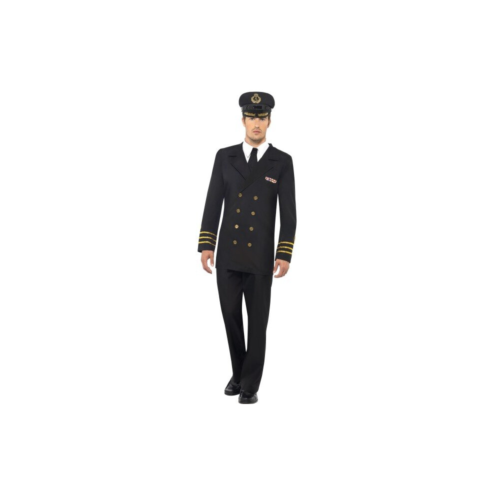 Smiffy's Adult Men's Navy Officer Costume, Jacket, Trousers, Mock Shirt And -