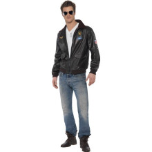 Smiffy's Men's Top Gun Bomber Jacket, Top Gun, Size: L, Colour: Brown, 39447 -