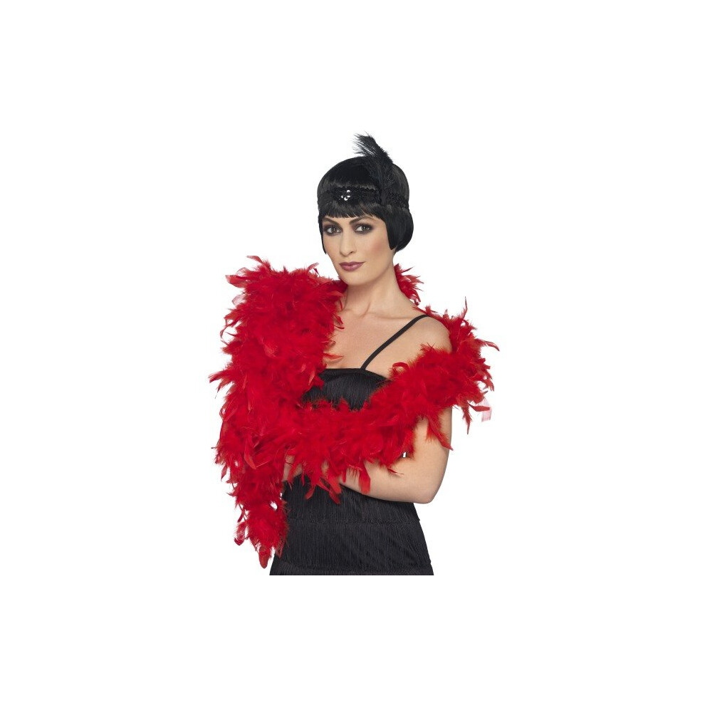 Smiffy's 80 G Boa Deluxe - Feather Costume 80 Fancy Dress Accessory - Boa Feather Costume 80G Fancy Dress Accessory Deluxe Red