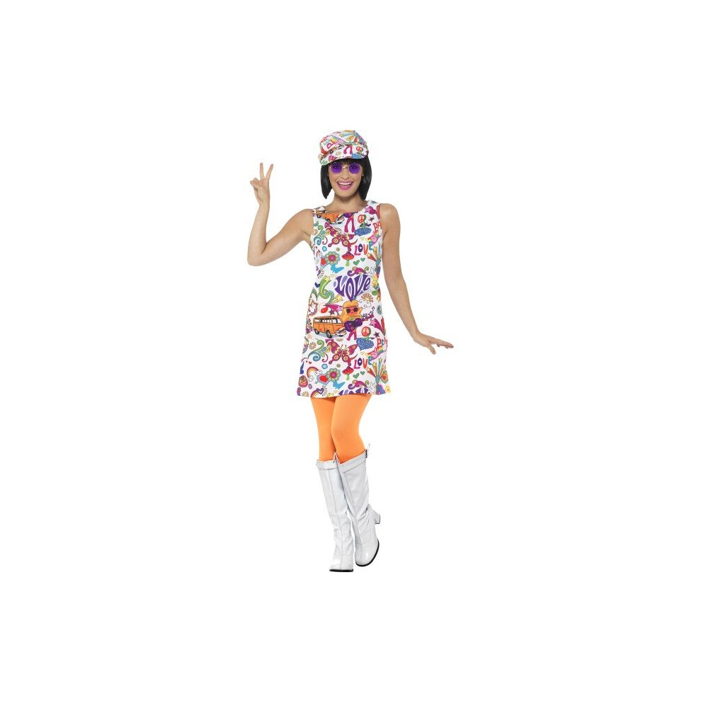 Smiffy's 44911S 60'S Groovy Chick Costume (Small) - Dress Fancy Costume Groovy 60S Hippy Ladies Hippie Chick 1960S Adult Retro Womens 70S Hat Not,Specified