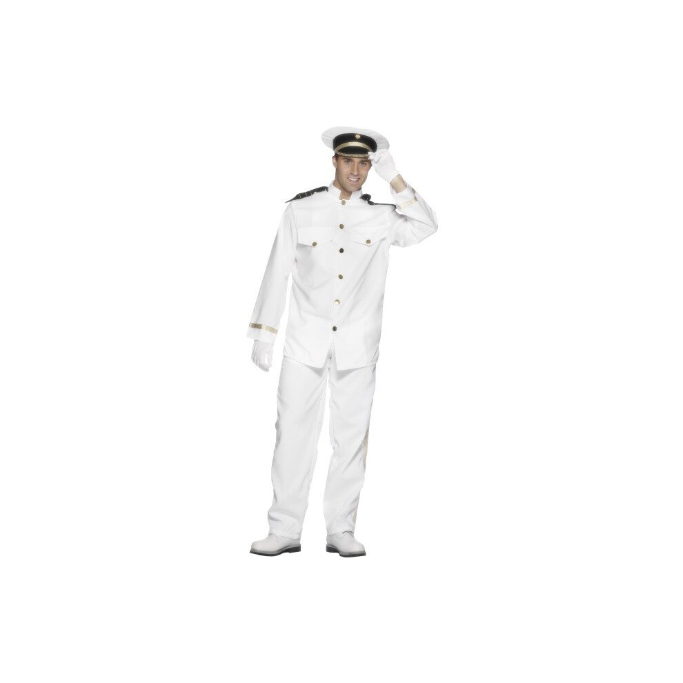 Smiffy's Captain Costume (Medium) - Costume Captain Fancy Mens Dress Navy Sailor Officer Gentleman Adult White 80S Outfit Blue,White