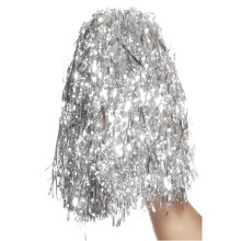 2 metallic silver pompoms