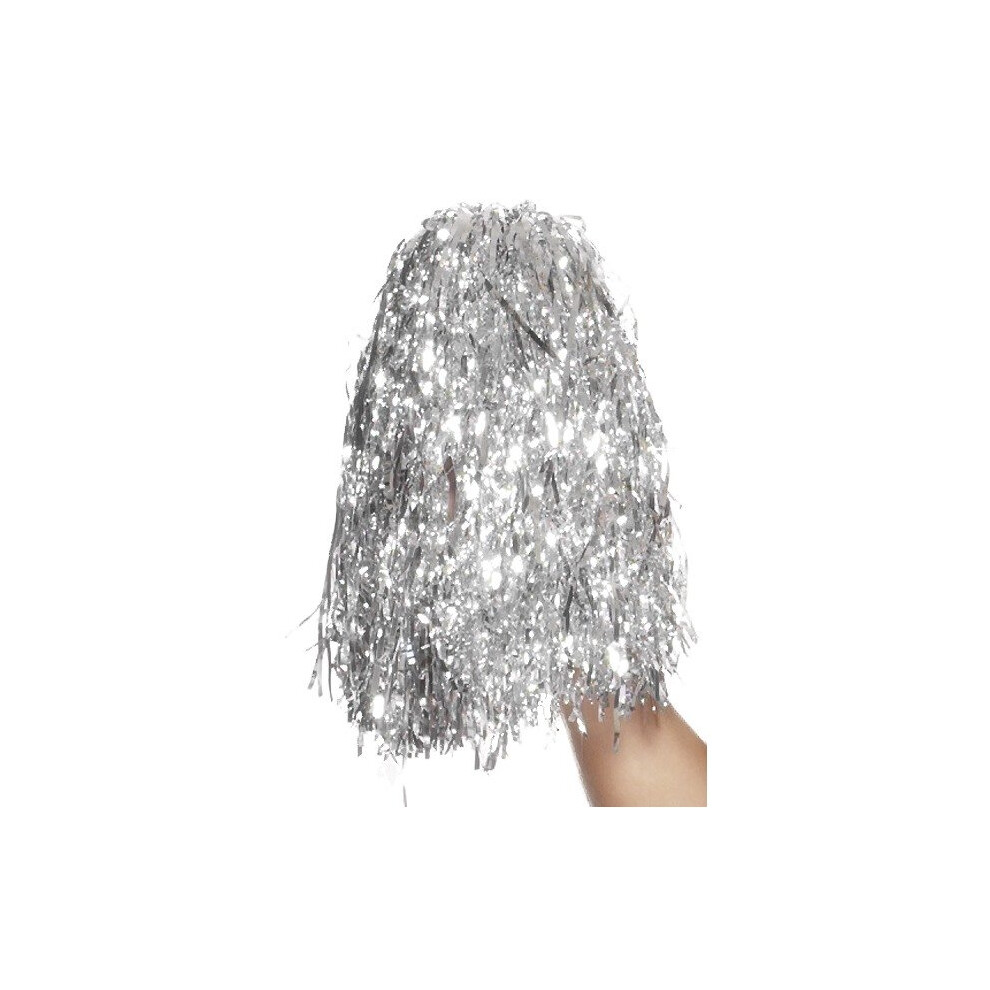 Smiffy's Pom Poms Metallic Pair - Fancy Dress Cheerleader Costume - Pom Poms Fancy Dress Metallic Cheerleader Costume Silver