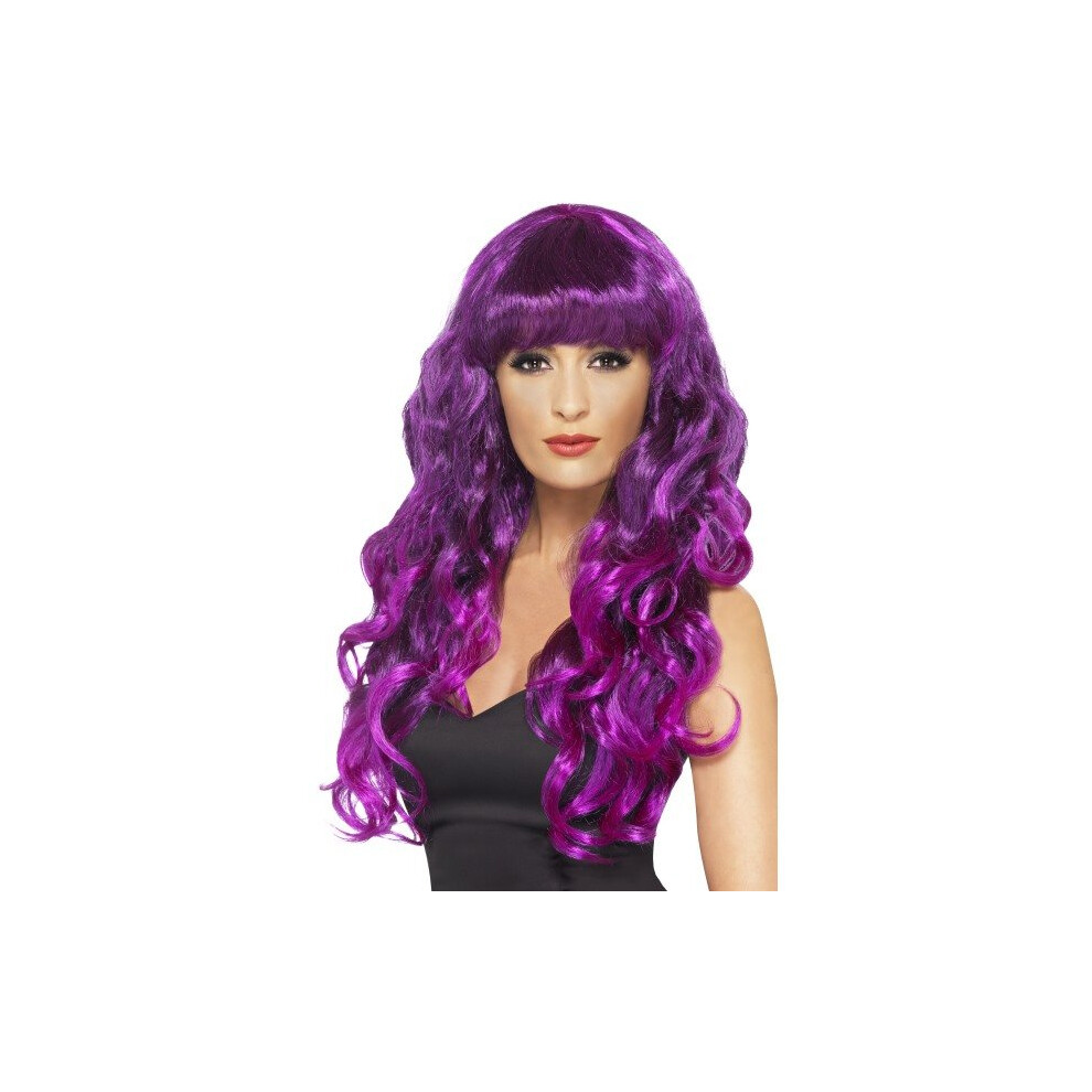 Smiffy's Women's Long And Curly Purple Wig With Bangs, One Size, Siren Wig, -  wig siren long purple curly fancy dress smiffys ladies womens bangs