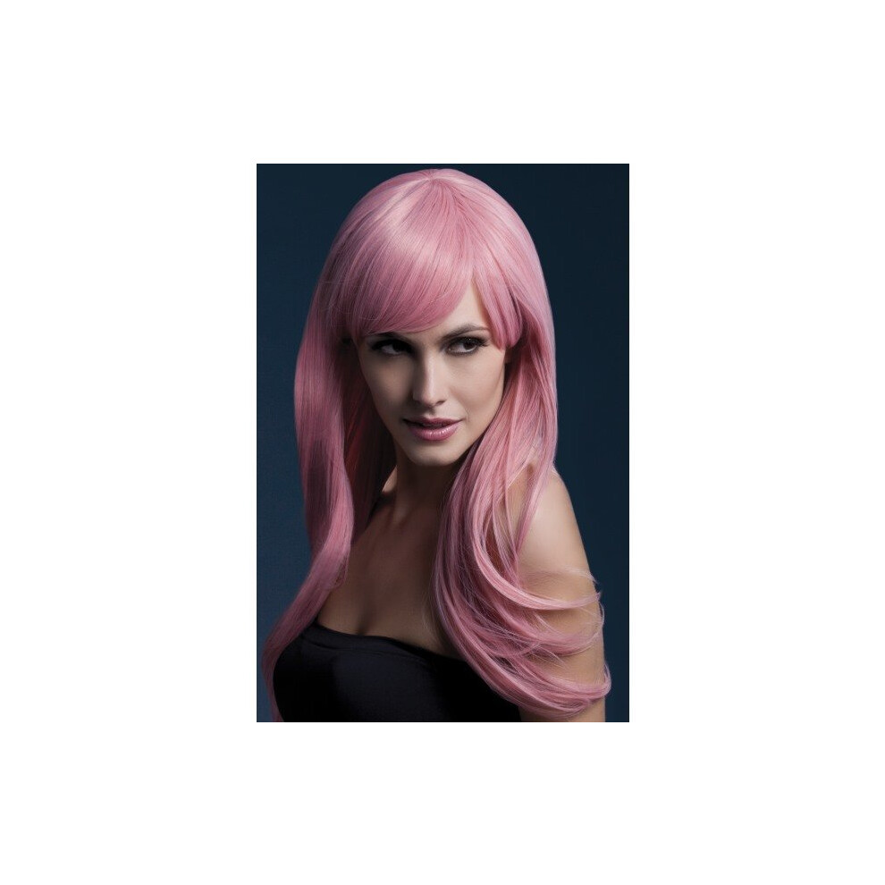 Smiffy's Fever Women's Sienna Wig, One Size, Pastel - Wig Sienna Fever Pastel Fancy Dress 26Inch66cm Feathered Fringe Pink