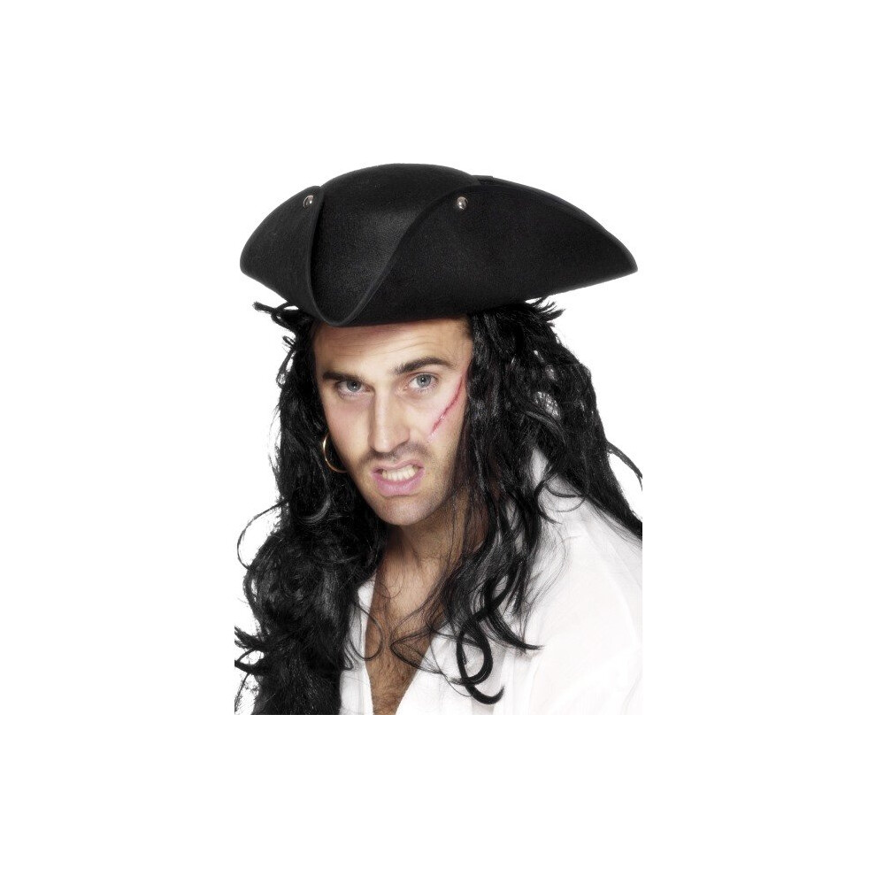 Smiffy's Pirate Tricorn Hat - Hat Pirate Tricorn Fancy Dress Mens Costume Accessory Unisex Black