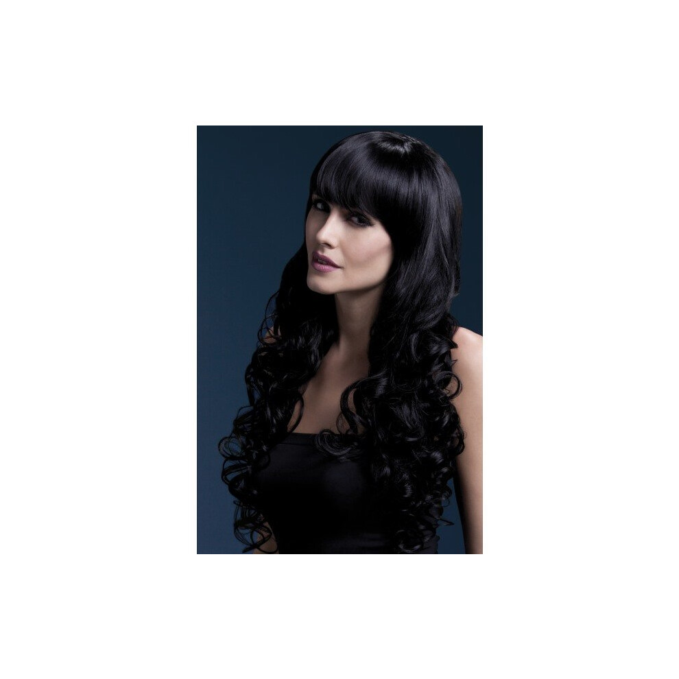 Smiffy's Fever Women's Long Wig With Soft Curls And Bangs, 26Inch, One Size, - Wig Fever Isabelle Fancy Dress 26Inch66cm Black