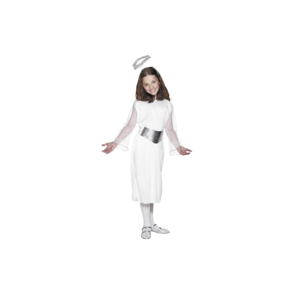 Smiffy's Chidlren's Angel Costume, Dress, Belt & Halo, Ages 7-9, Colour: White, -