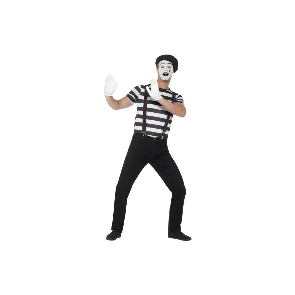 Smiffy's Men's Gentleman Mime Artist Costume, Top, Beret, Gloves, Braces And - Costume Mime Artist Fancy Dress Mens Circus Gentleman French Outfit
