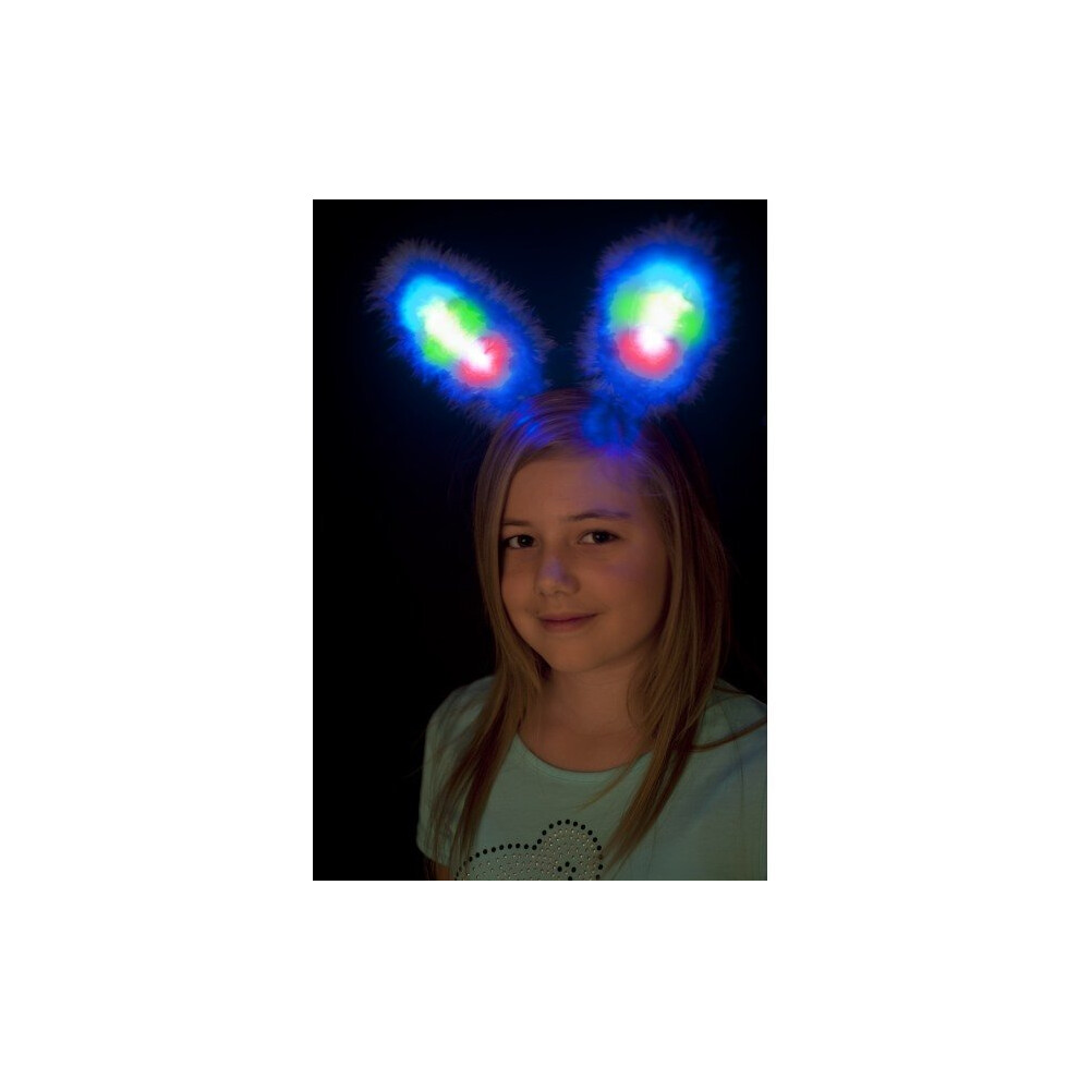White & Blue Light Up Bunny Ears Hen Party Costume -  bunny ears costume smiffys fancy dress time4fun leisure products white blue light up hen party