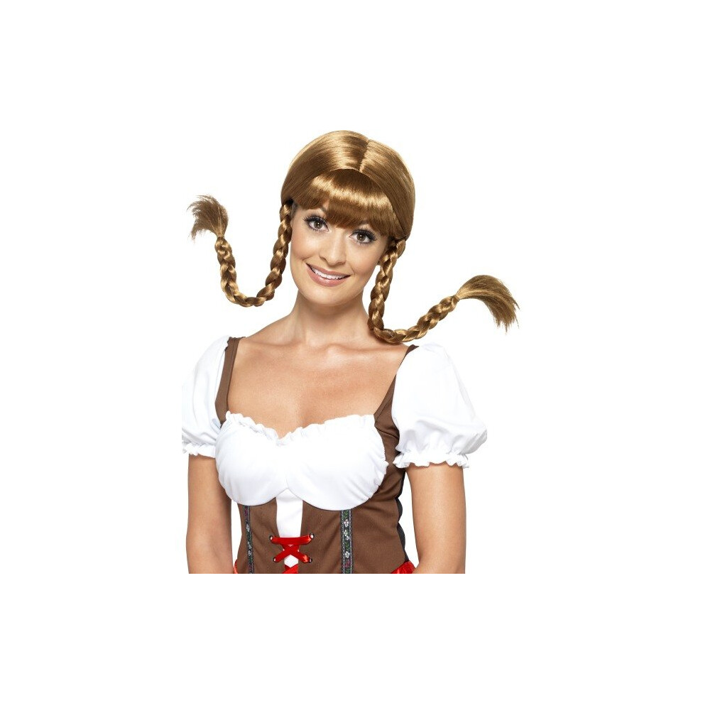 Smiffy's 45228 Bavarian Babe Plaited Wig (One Size) - Wig Bavarian Fancy Dress Oktoberfest Babe Ladies Plaited Girl Brown