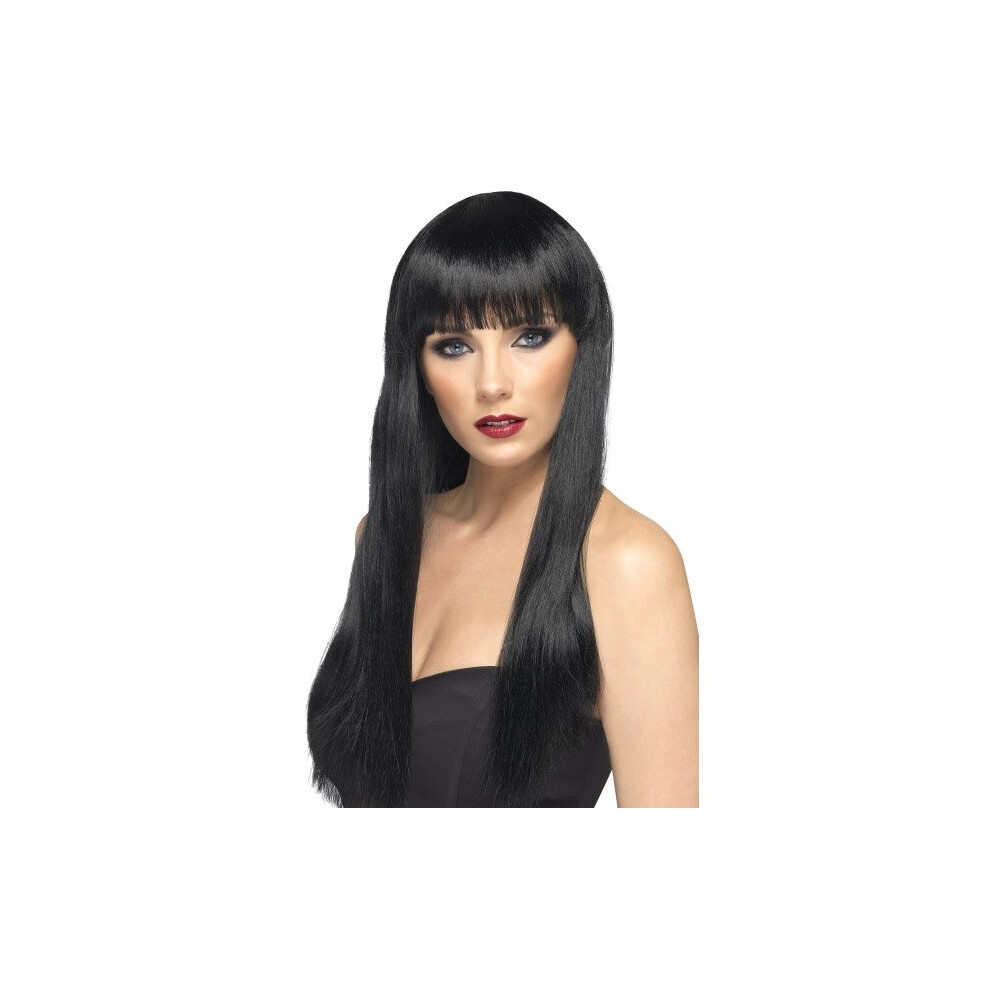 Smiffy's Beauty Wig - Black -  wig beauty long fancy dress straight fringe womens ladies accessory black adult