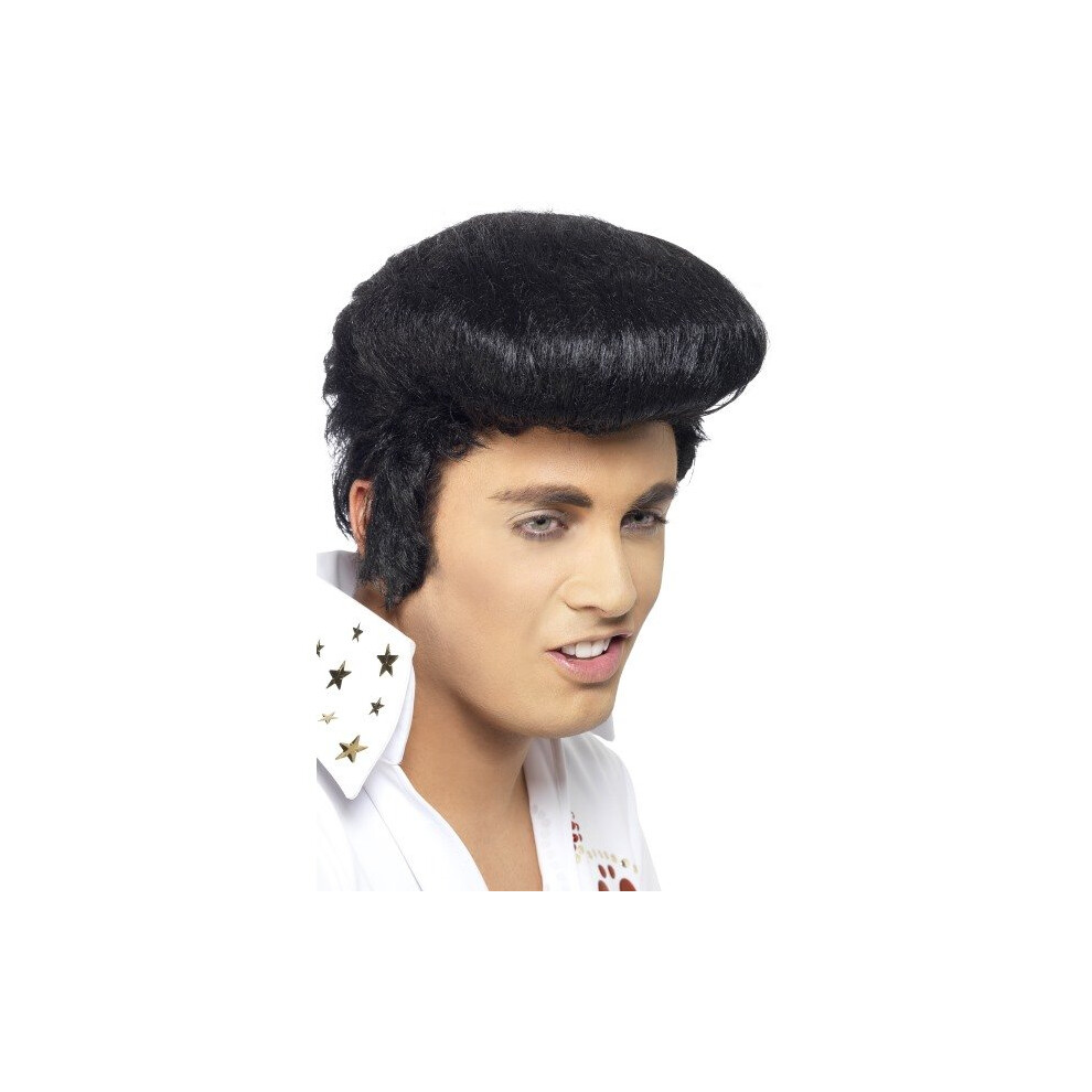 Men's Elvis Deluxe Wig - Wig Elvis Deluxe Fancy Dress Mens Accessory Presley Costume Rock Quiff Black
