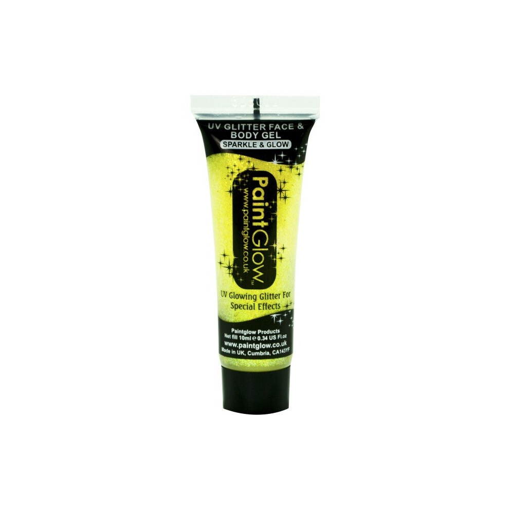 Yellow 10Ml Uv Glitter Face & Body Gel - Neon Glow Paint Paintglow Festival - Uv Body Glitter Face Gel Neon Glow Paint Paintglow Festival