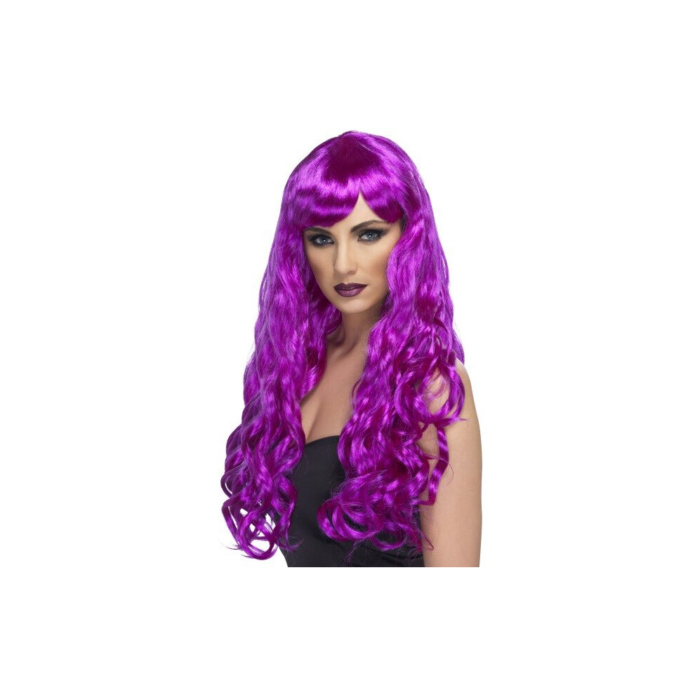 Long Purple Desire Wig -  wig long desire curly purple fringe fancy dress ladies smiffys costume