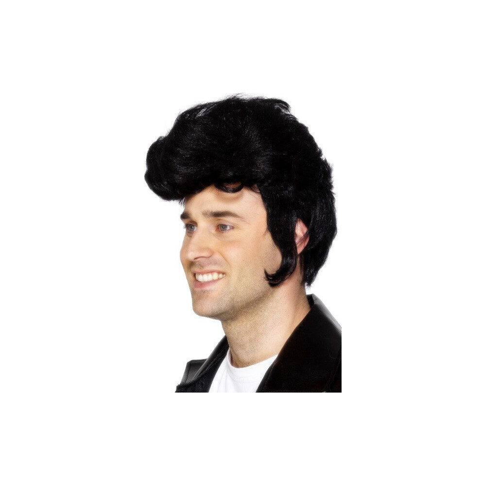 Smiffy's Adult Male Rockstar Wig - Wig Fancy Dress Rockstar Costume Elvis Quiff 1950S Mens Accessory Black