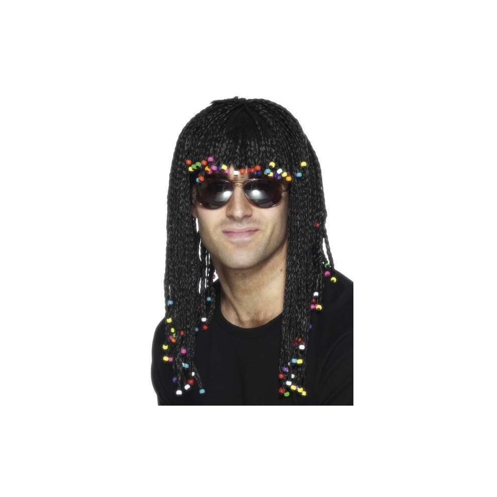 Smiffy's Braided Wig With Beads - Black -  wig braided black smiffys beads fancy dress long rasta