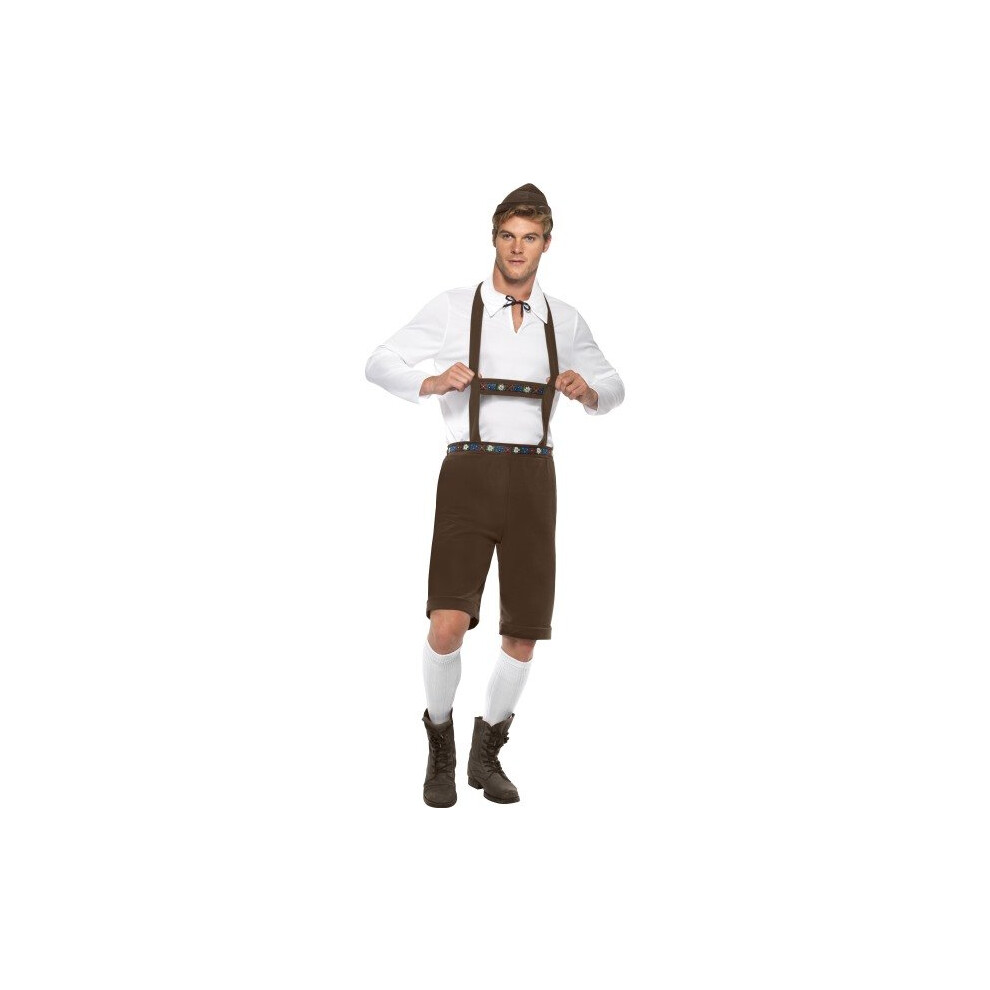 Smiffy's Adult Men's Bavarian Man Costume, Lederhosen Shorts, Braces, Top And - Bavarian Costume Fancy Dress Man Oktoberfest Lederhosen Mens Beer