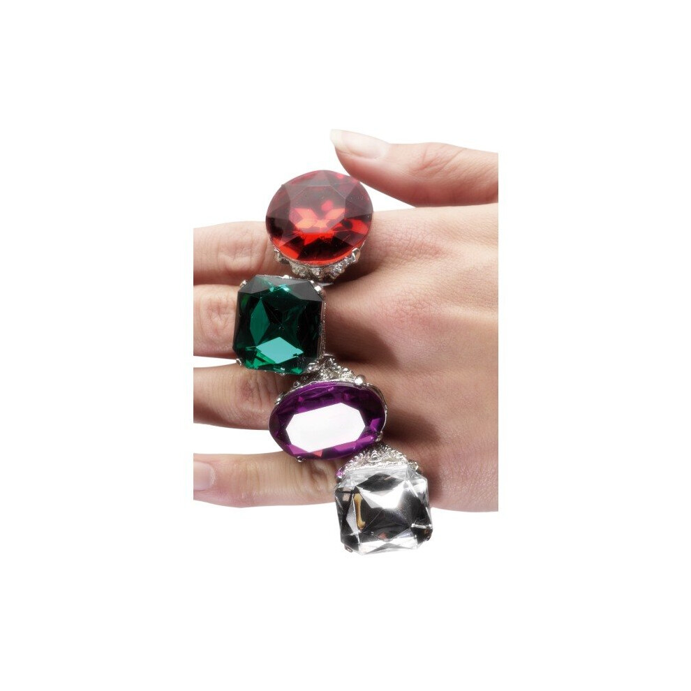 Ring With Faux Stone -  smiffys ring 80s large jewelled 3 x 70s fancy dress adjustable gem pimp rapper