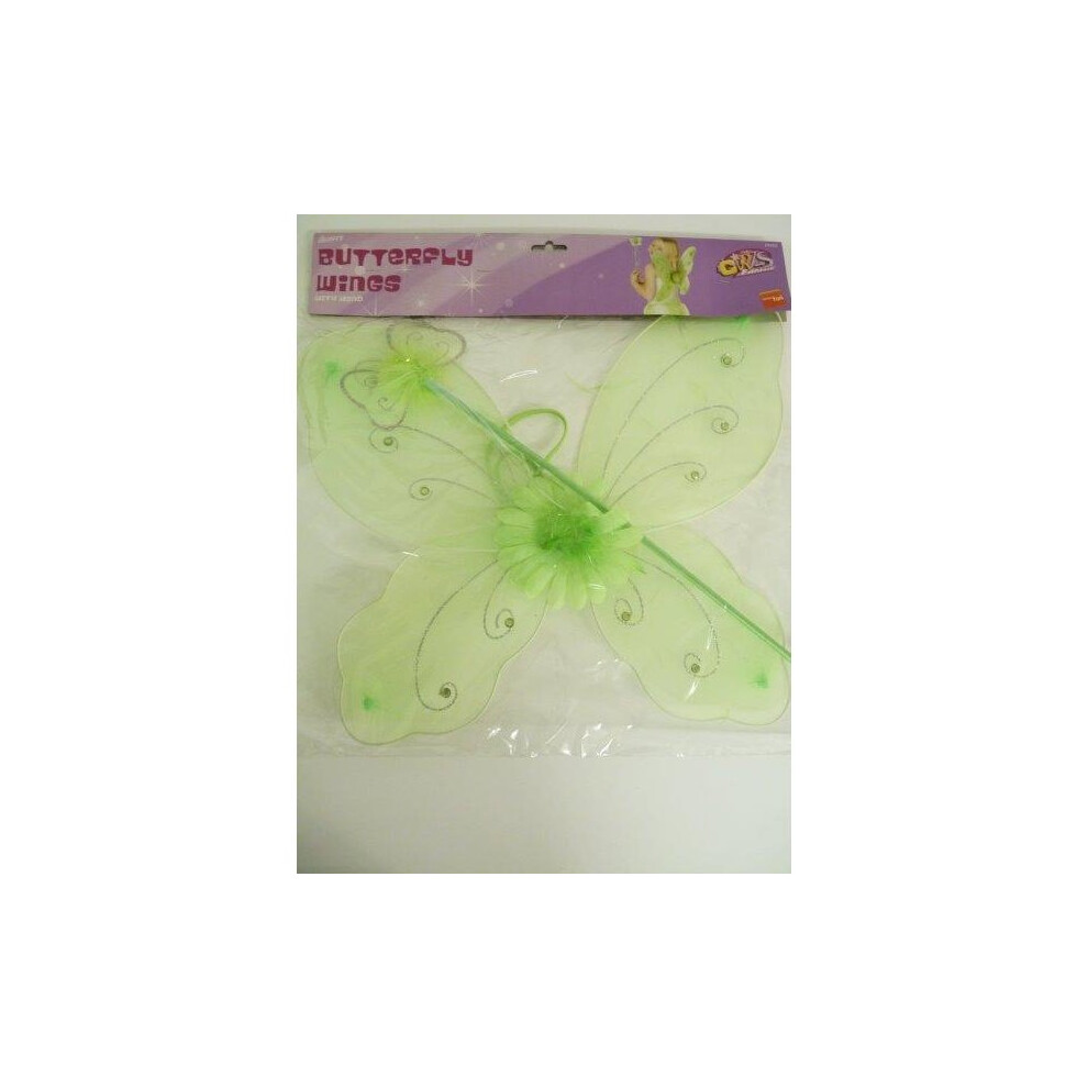 Green Butterfly Wings & Wand - Fairy Fancy Dress Accessory Girls Smiffys -  wings butterfly green fairy wand fancy dress accessory girls smiffys