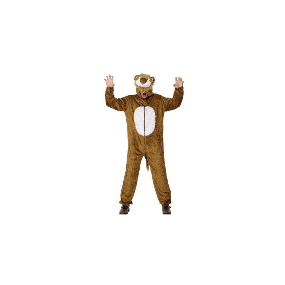 Medium Adults Lion Costume -  costume fancy dress adult outfit lion animal zoo mens ladies unisex farm book week adults party animals jumpsuit hood