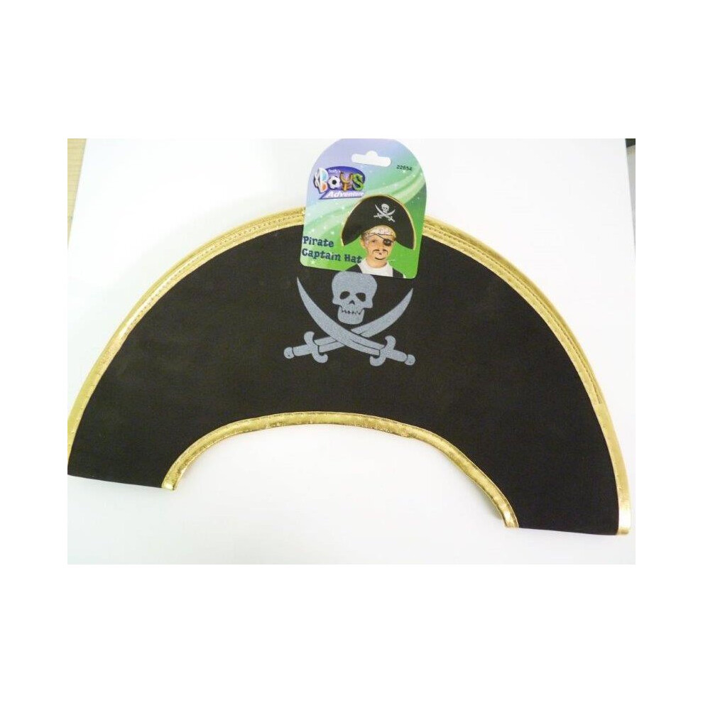 Black Childrens Pirate Hat -  hat pirate fancy dress captain boys accessory black costume kids