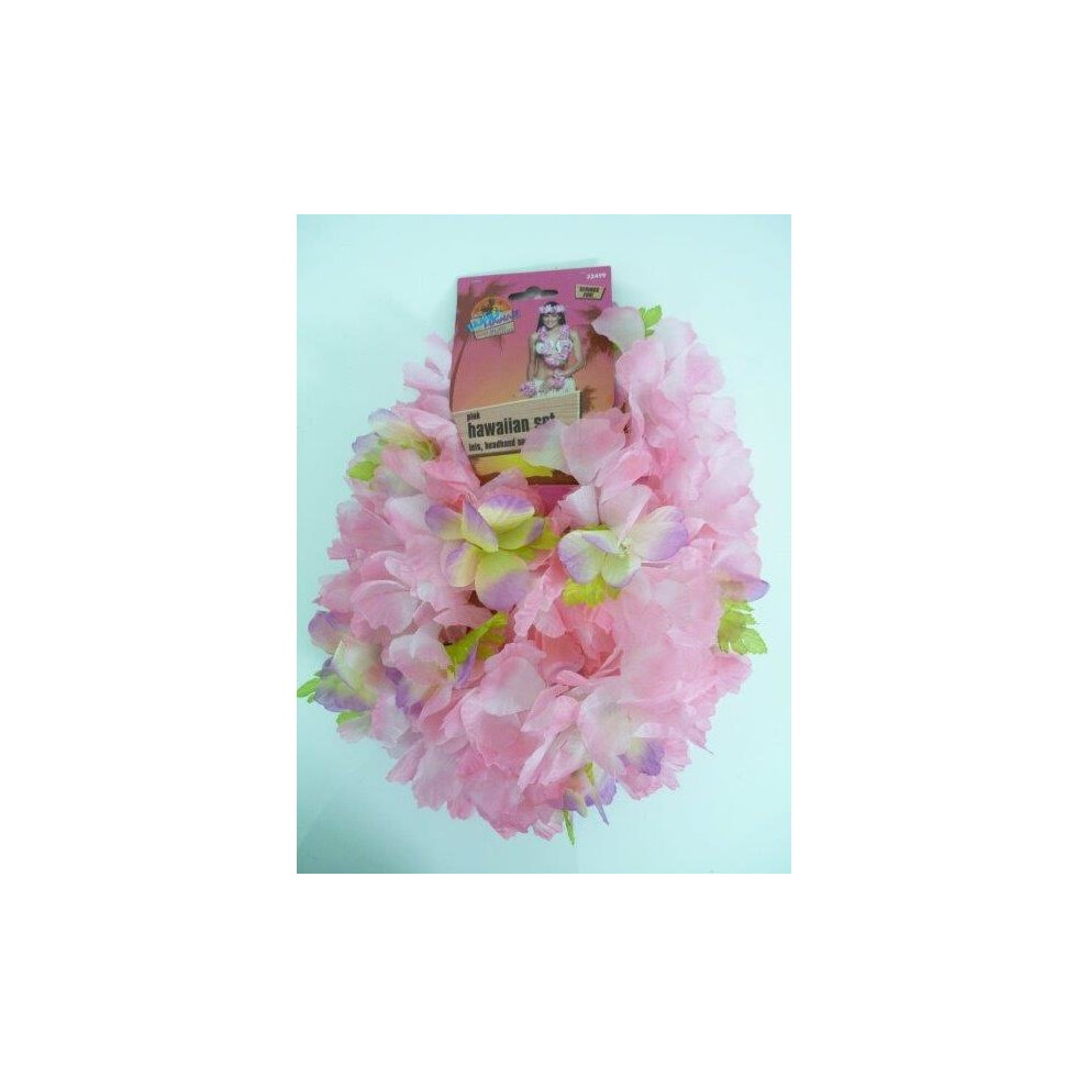 Pink Hawaiian Garland Set - Fancy Dress Luau Party Beach Lei Smiffys Accessory -  hawaiian pink set fancy dress garland luau party beach lei smiffys