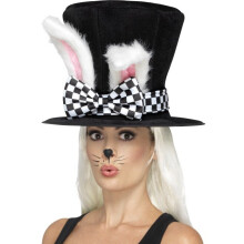 Black And White Tea Party March Hare Top Hat. - Wonderl Hat Rabbit Fancy Dress - wonderland top hat march hare rabbit fancy dress costume ears white