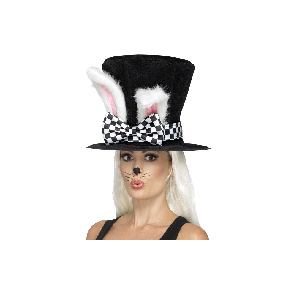 Black And White Tea Party March Hare Top Hat. - Wonderl Hat Rabbit Fancy Dress -  wonderland top hat march hare rabbit fancy dress costume ears white