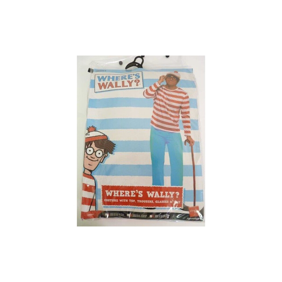 Smiffy's Large Adult's Where's Wally Costume - Wheres Costume Wally Mens Fancy Dress Outfit Book Adult Week Licensed Odlaw