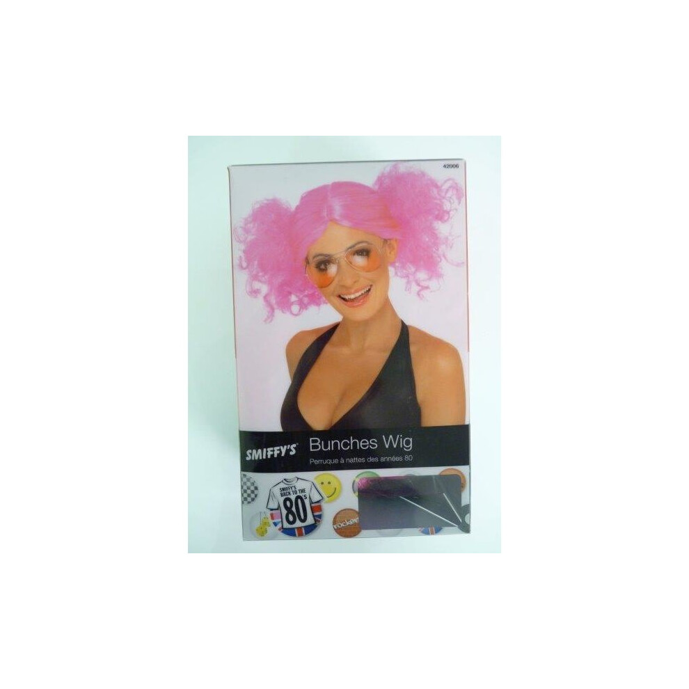 80s Bunches Wig, Pink -  wig bunches pink 80s smiffys fancy dress costume 1980s