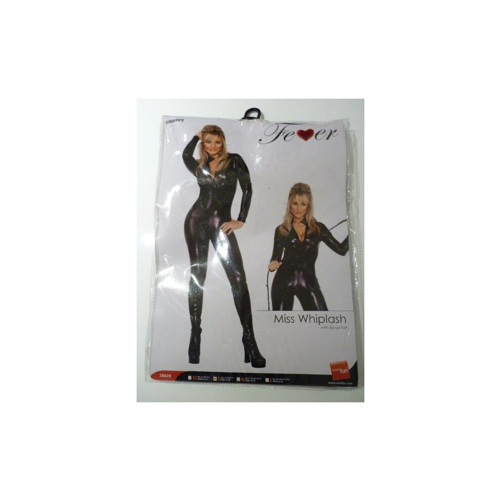 Smiffy's Small Shiny Catsuit Costume - Miss Whiplash Fancy Dress Fever Ladies - Miss Costume Whiplash Fancy Dress Fever Catsuit Ladies Halloween Black