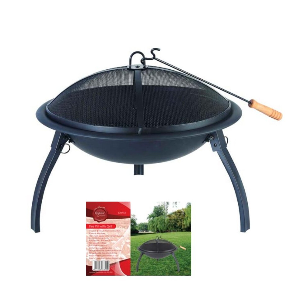 Barbeque Fire Pit With Grill -  fire pit patio garden bowl bbq outdoor round heater camping grill log redwood steel