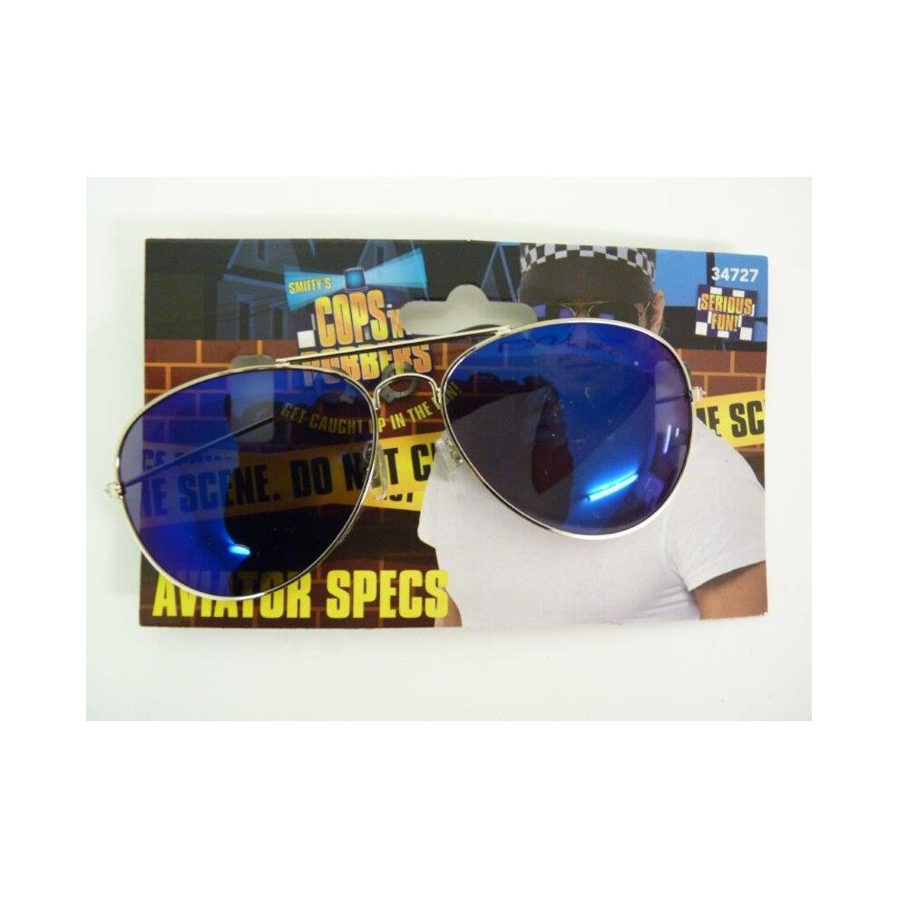 Smiffy's Adults Aviator Specs - Fancy Dress Mirrored Adult Unisex Costume - Aviator Specs Fancy Dress Mirrored Adult Unisex Costume Blue