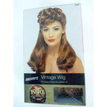 Smiffys Dames One Size 40's Vintage Peruk, Kastanjebruin