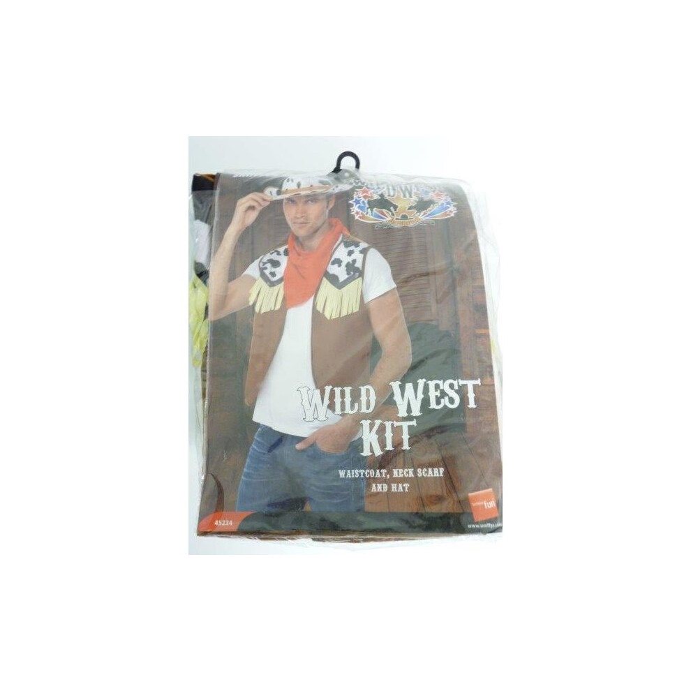 Men's Wild West Cowboy Costume -  kit instant wild west cowboy mens fancy dress hat male adult smiffys costume waistcoat