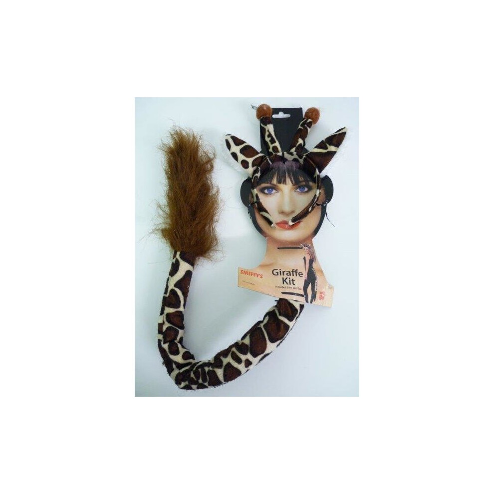 Smiffy's Giraffe Ears On Headband & Tail Kit - Giraffe Kit Costume Fancy Dress Animal Tail Unisex Instant Set Ears Brown